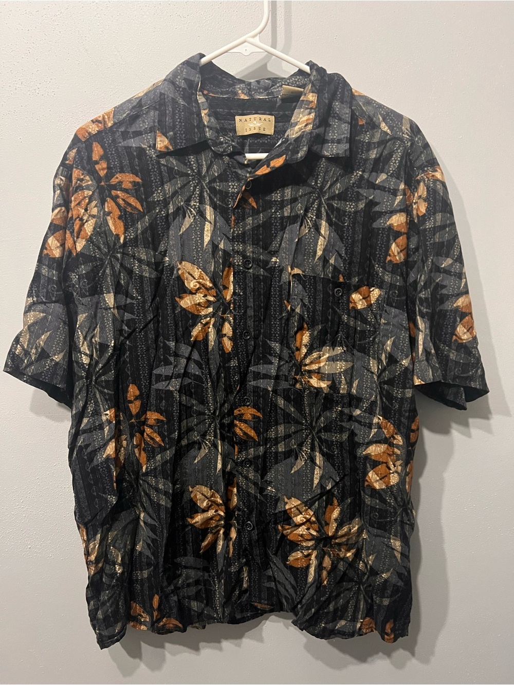 Vintage National Issue Shirt Short Slv Button Down Tropical Print Size L